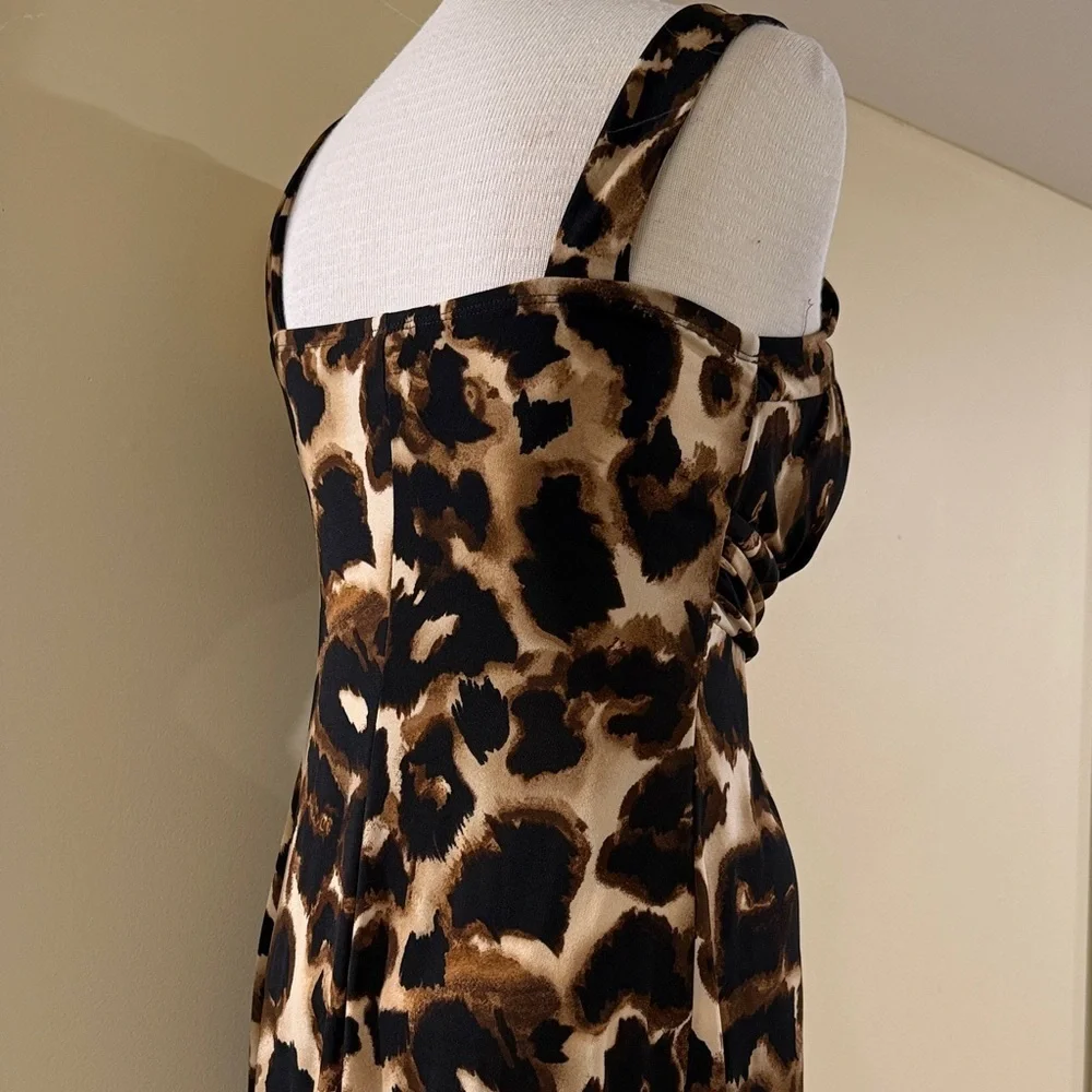 Elegant Leopard Print | Low High Midi Women’s Dress Size L | NWOT